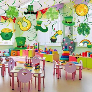 St Patricks Day Decorations Hanging Swirls Shamrock Clover Leprechaun Horseshoe Ceiling Foil Swirls for Lucky Day Party Supplies 36Pcs