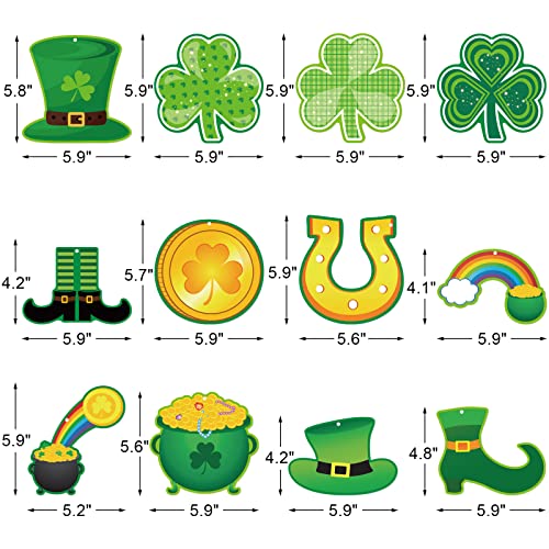 St Patricks Day Decorations Hanging Swirls Shamrock Clover Leprechaun Horseshoe Ceiling Foil Swirls for Lucky Day Party Supplies 36Pcs