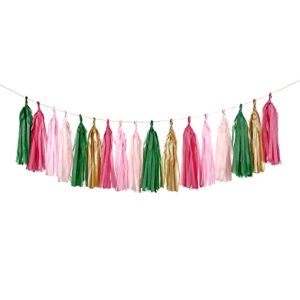 GUZON 25 PCS Tropical Flamingo Banner Party Decorations,Pink Green Tissue Tassels for Birthday Baby Shower Decorations Bachelorette Hawaiian Summer Beach Party