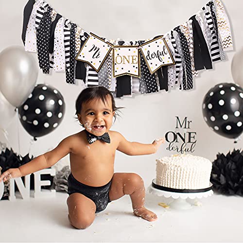 Mr. and Miss Onederful high chair banner - gold and black glitter garland, gold and pink glitter garland, often suitable for handsome little men and pretty little girls