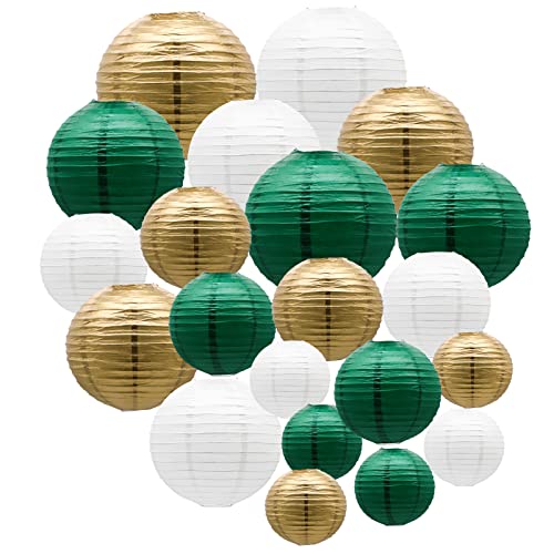 Green Gold Paper Lanterns Party Decorations, Round Hanging Lantern for St. Patrick's Day, Graduation, Wedding, Tropical Jungle Theme Birthday Party Football Theme Baby Shower Decorations