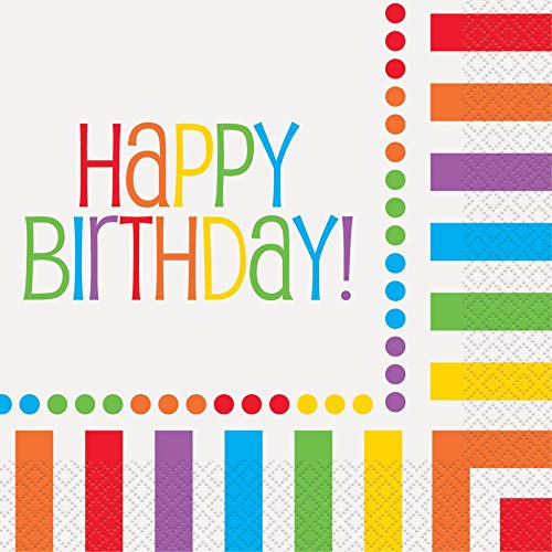 Unique Rainbow Birthday Luncheon Paper Napkins, 6.5" x 6.5", Multicolor