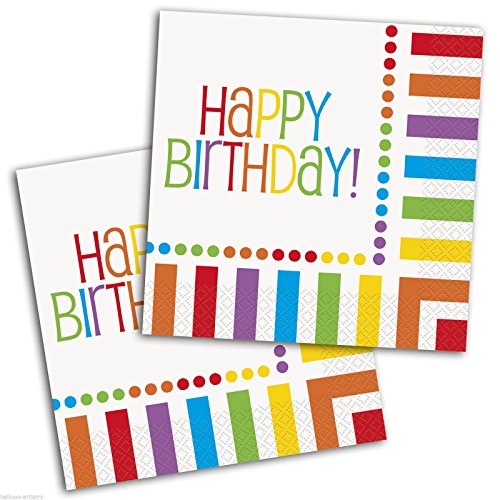 Unique Rainbow Birthday Luncheon Paper Napkins, 6.5" x 6.5", Multicolor