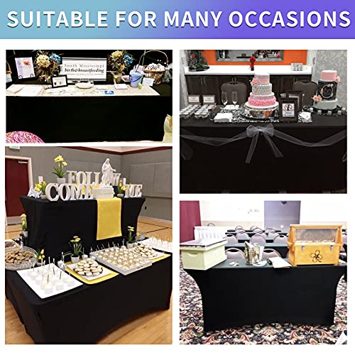 8 Pack Stretch Spandex Table Cover for 6ft Folding Tables Black Tablecloth Fitted Tablecloths for Rectangular Tables Polyester Washable Tablecloths Protector for Parties,Trade Shows,Banquet,Cocktail