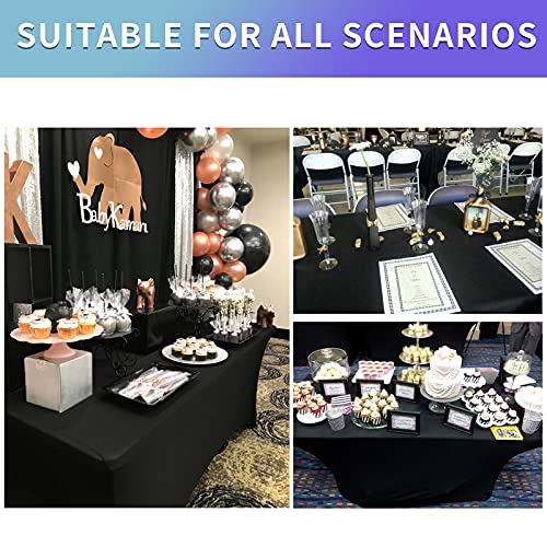 8 Pack Stretch Spandex Table Cover for 6ft Folding Tables Black Tablecloth Fitted Tablecloths for Rectangular Tables Polyester Washable Tablecloths Protector for Parties,Trade Shows,Banquet,Cocktail