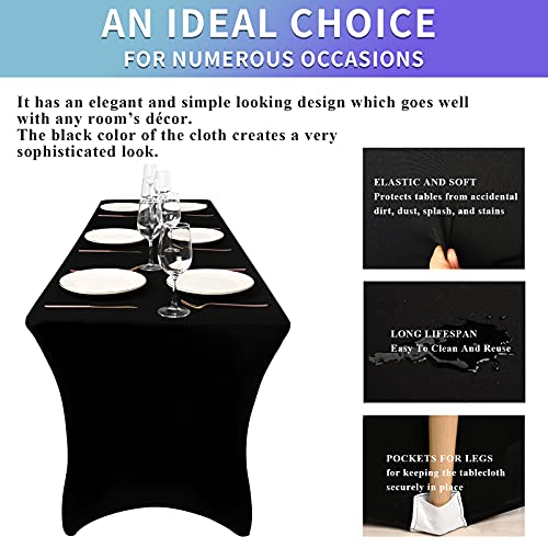 8 Pack Stretch Spandex Table Cover for 6ft Folding Tables Black Tablecloth Fitted Tablecloths for Rectangular Tables Polyester Washable Tablecloths Protector for Parties,Trade Shows,Banquet,Cocktail