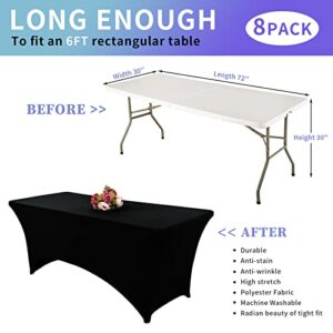 8 Pack Stretch Spandex Table Cover for 6ft Folding Tables Black Tablecloth Fitted Tablecloths for Rectangular Tables Polyester Washable Tablecloths Protector for Parties,Trade Shows,Banquet,Cocktail