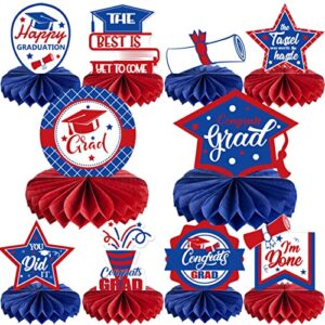 class of 2023 graduation party decorations 10pcs blue and red graduation honeycomb centerpieces congrats grad honeycomb table centerpieces congratulate 3d table topper for grad party supplies
