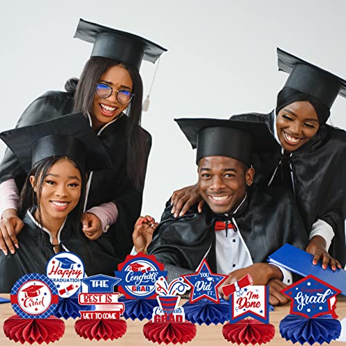 Class of 2023 Graduation Party Decorations 10PCS Blue and Red Graduation Honeycomb Centerpieces Congrats Grad Honeycomb Table Centerpieces Congratulate 3D Table Topper for Grad Party Supplies