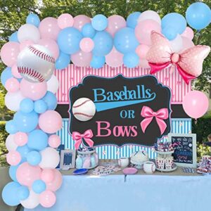 Gender Reveal Party Decorations Baseball Gender Reveal Party Decorations with Baseballs or Bows Backdrop Latex Balloons for Boys and Girls Baby Shower Pregnancy Gender Reveal