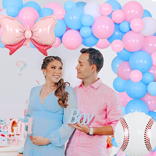 Gender Reveal Party Decorations Baseball Gender Reveal Party Decorations with Baseballs or Bows Backdrop Latex Balloons for Boys and Girls Baby Shower Pregnancy Gender Reveal