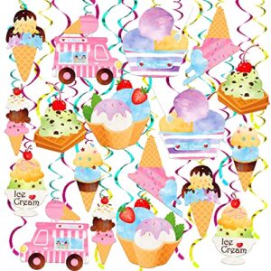 hanging ice cream party decorations – pack of 48, no diy | ice cream hanging swirl decorations | ice cream themed birthday party supplies | ice cream decorations, birthday, baby shower, gender reveal