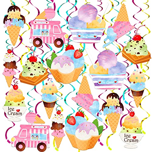 Hanging Ice Cream Party Decorations - Pack of 48, No DIY | Ice Cream Hanging Swirl Decorations | Ice Cream Themed Birthday Party Supplies | Ice Cream Decorations, Birthday, Baby Shower, Gender Reveal
