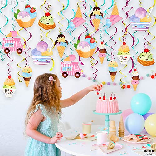 Hanging Ice Cream Party Decorations - Pack of 48, No DIY | Ice Cream Hanging Swirl Decorations | Ice Cream Themed Birthday Party Supplies | Ice Cream Decorations, Birthday, Baby Shower, Gender Reveal