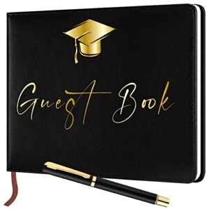 leather graduation guest book with signing pen graduation party supplies graduation guest signature book 2023 grad party sign in guest book for college, high school (classic)