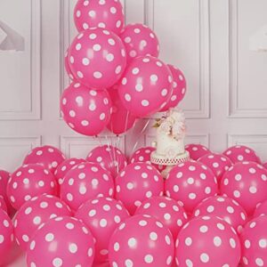 63PCS Hot Pink Polka Dot Balloons 12 Inch Latex Helium Round Party Balloons Kit for Birthday Party Decorations