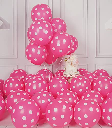 63PCS Hot Pink Polka Dot Balloons 12 Inch Latex Helium Round Party Balloons Kit for Birthday Party Decorations