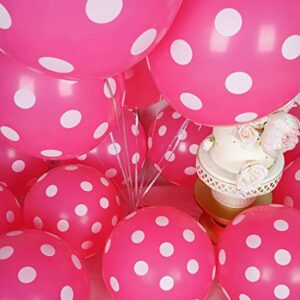 63PCS Hot Pink Polka Dot Balloons 12 Inch Latex Helium Round Party Balloons Kit for Birthday Party Decorations