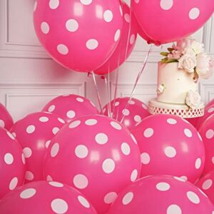 63PCS Hot Pink Polka Dot Balloons 12 Inch Latex Helium Round Party Balloons Kit for Birthday Party Decorations