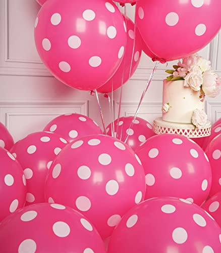 63PCS Hot Pink Polka Dot Balloons 12 Inch Latex Helium Round Party Balloons Kit for Birthday Party Decorations