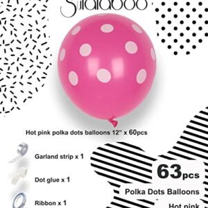 63PCS Hot Pink Polka Dot Balloons 12 Inch Latex Helium Round Party Balloons Kit for Birthday Party Decorations