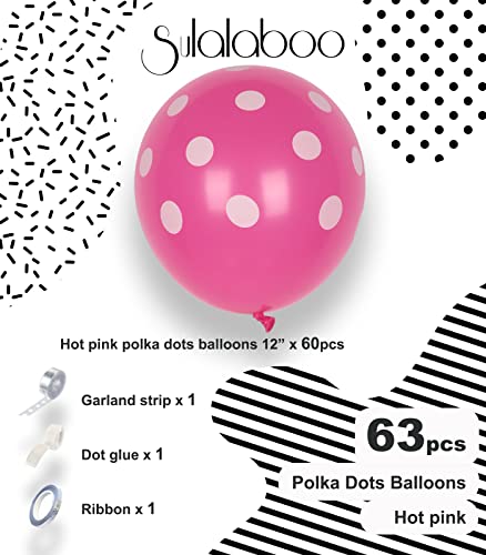 63PCS Hot Pink Polka Dot Balloons 12 Inch Latex Helium Round Party Balloons Kit for Birthday Party Decorations