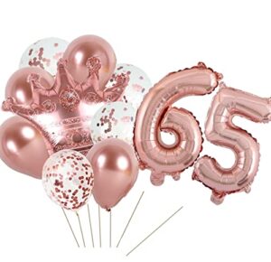 kungoon 65th birthday balloon,rose gold number 65 mylar balloon,funny 65th birthday/wedding anniversary crown aluminum foil balloon decoration for women/men.