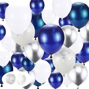 bignc 132 pieces blue balloons garland kit, white blue silver and blue confetti latex balloons arch for party wedding birthday decoration