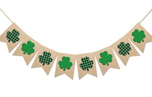 whaline st. patrick’s day banner green plaid shamrock burlap banner pre-assembled plaid shamrock bunting garland sign for irish holiday party supplies home decoration