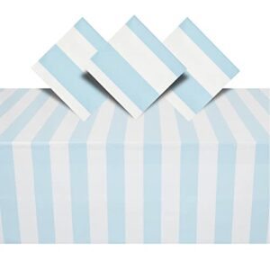 3 pack light blue and white striped tablecloth, disposable table cover for summer beach theme party decorations (54 x 108 in)