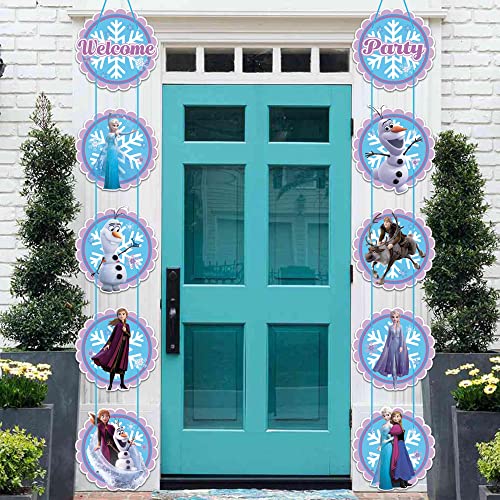 Frozen Birthday Party Supplies, Frozen Party Decorations Porch Sign, Door Banner Decorations for Frozen Theme Party Home Decorations