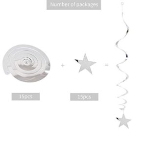 BEISHIDA Silver Star Hanging Swirl Decorations,Hanging Silver Party Supplies for Graduation Wedding Baby Shower Decorations, Pack of 30