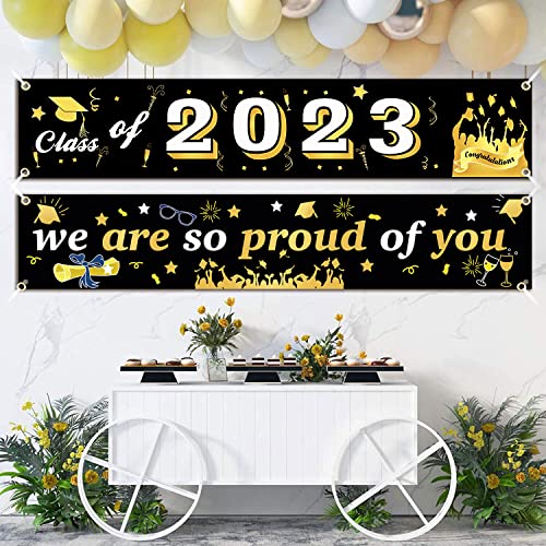 Class of 2023 Graduation Decorations - 2 Pcs Congrats Grad Banners Graduation Party Supplies, 2023 Graduation Banners Party Backdrop For Indoor & Outdoor, Graduation Yard Sign/Graduation Gifts/Party Favors