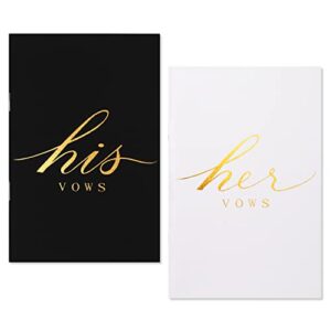 caravelove vow books for wedding his and hers vows book with 28 pages-5.9”×3.9” vow booklet (black+white/gold foil)