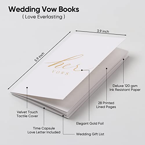 CARAVELOVE Vow Books for Wedding His and Hers Vows Book with 28 Pages-5.9''×3.9'' Vow Booklet (Black+White/Gold Foil)