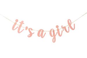 rose gold glitter it’s a girl banner, baby shower baby girl party pregnant af baby 1st 2nd birthday party decorations party supplies