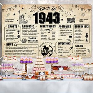 Large 80th Birthday Decorations Back in 1943 Banner for Men Women, 80th Birthday Background Sign Party Supplies, Eighty Years Old Birthday Photo Props for Indoor Outdoor