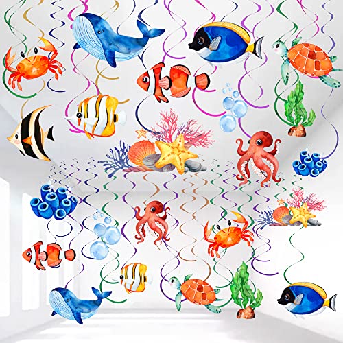 54Pcs Tropical Fish Hanging Swirls Party Decorations Under The Sea Party Decorations Ceiling Swirls Ocean Animals Themed Party Supplies Baby Shower Birthday Beach Party Favor for Kids Boys Girls