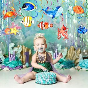 54Pcs Tropical Fish Hanging Swirls Party Decorations Under The Sea Party Decorations Ceiling Swirls Ocean Animals Themed Party Supplies Baby Shower Birthday Beach Party Favor for Kids Boys Girls