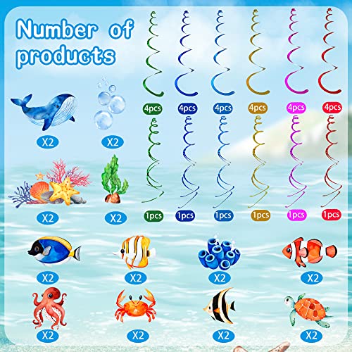 54Pcs Tropical Fish Hanging Swirls Party Decorations Under The Sea Party Decorations Ceiling Swirls Ocean Animals Themed Party Supplies Baby Shower Birthday Beach Party Favor for Kids Boys Girls