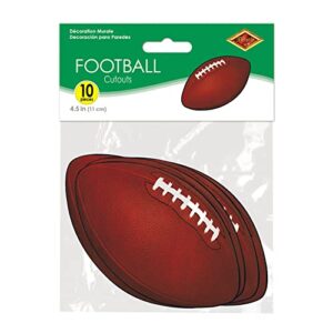 Beistle 10 Piece Miniature Paper Football Cut Outs Game Day Party Decorations, Brown/White/Black, 4"