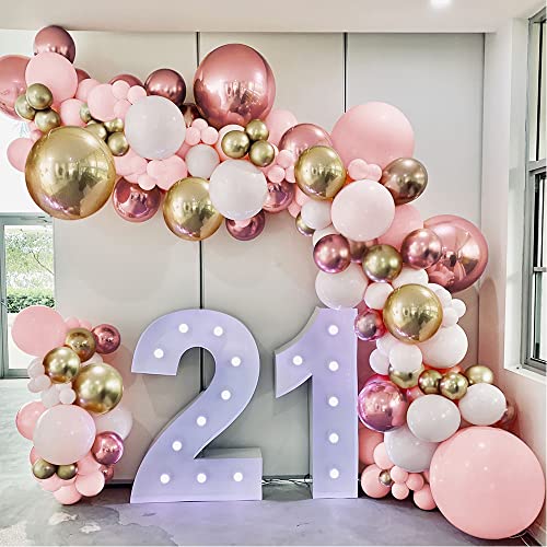 Pink Balloon Garland, 127PCS Pink Gold and White Balloons Arch Birthday Party Decorations for Girls Women 18th 21st with Metal Rose Gold Balloon for Baby Shower Wedding Bachelorette Party Supplies