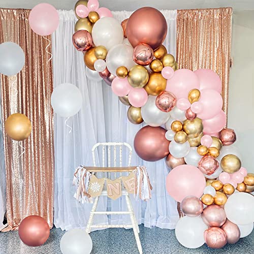 Pink Balloon Garland, 127PCS Pink Gold and White Balloons Arch Birthday Party Decorations for Girls Women 18th 21st with Metal Rose Gold Balloon for Baby Shower Wedding Bachelorette Party Supplies