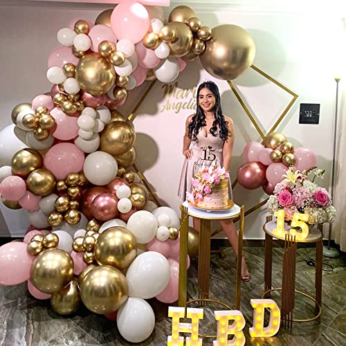 Pink Balloon Garland, 127PCS Pink Gold and White Balloons Arch Birthday Party Decorations for Girls Women 18th 21st with Metal Rose Gold Balloon for Baby Shower Wedding Bachelorette Party Supplies