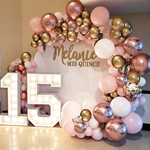 Pink Balloon Garland, 127PCS Pink Gold and White Balloons Arch Birthday Party Decorations for Girls Women 18th 21st with Metal Rose Gold Balloon for Baby Shower Wedding Bachelorette Party Supplies