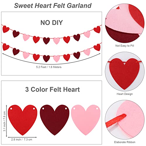 ADXCO 4 Pieces Valentine's Day Garland Banner Set XOXO Be Mine Felt Ball Pom Pom Garland Love Heart Shaped Banner Decorations Romantic Red Pink White Party Supplies for Valentine, Wedding, Engagement