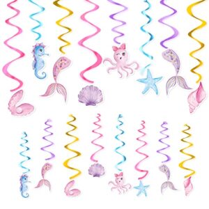 Watercolor Mermaid Hanging Swirl - 24PCS Mermaid Party Decorations for Girls Birthday Baby Shower Ceiling Streamers Spirals Foil Whirls Under the Sea Pool Theme Party Supplies