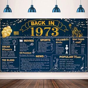 darunaxy 50th birthday blue gold party decoration, blue back in 1973 banner 50 year old birthday party poster supplies vintage 1973 backdrop 50th class reunion photography background for men and women