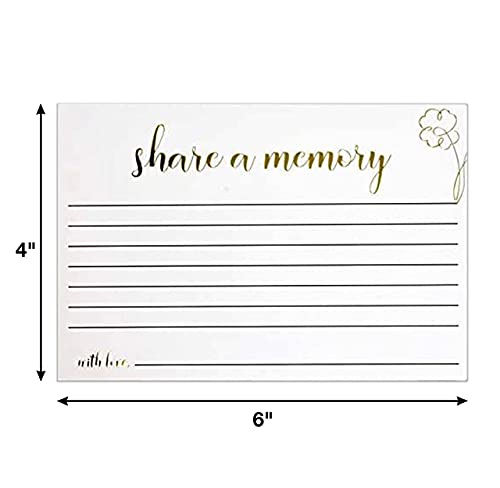50 Share A Memory Cards 4" X 6" White with Gold Foil Note Card Write And Sign For Birthday Graduation Anniversary Wedding Celebration of Life Retirement Funeral Memorial Bridal Shower Game Party