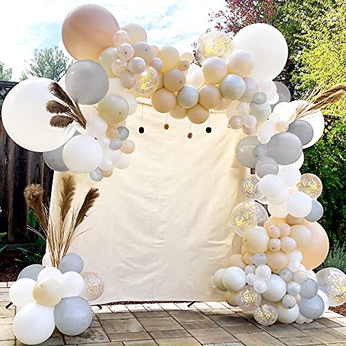 Sweet Baby Co. Neutral Balloon Garland Kit Arch with Matte Sand, Gray, Nude Beige Brown, White, Gold Balloons, Boho Bridal Shower Decorations, Birthday Party Decoration, Gender Reveal Backdrop